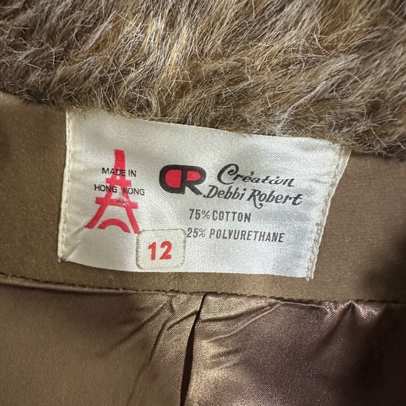 Vtg Tan 70's Debbi Robert Faux Fur Collar Trench Coat Sz Medium Old Money - Picture 10 of 10